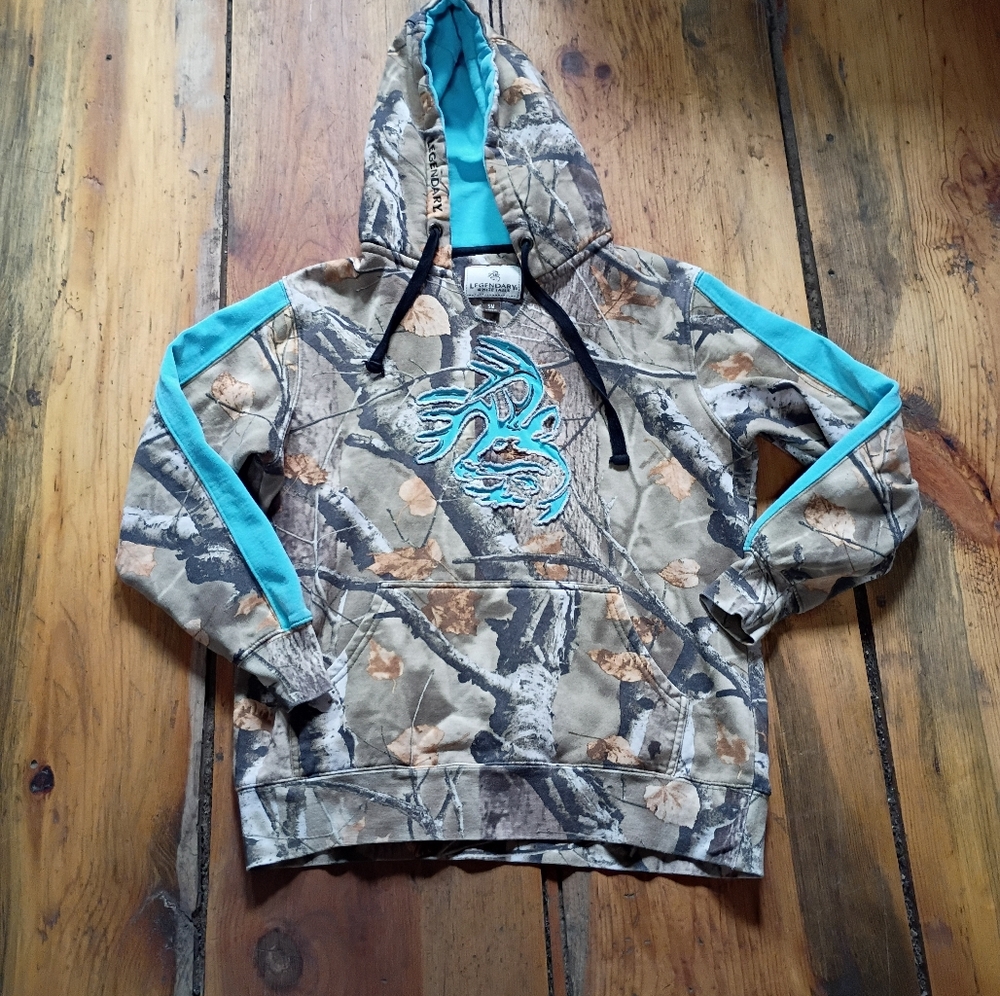 Legendary Whitetails Kids‎ Camouflage Hoodie with Blue Accents Size Small Heavy